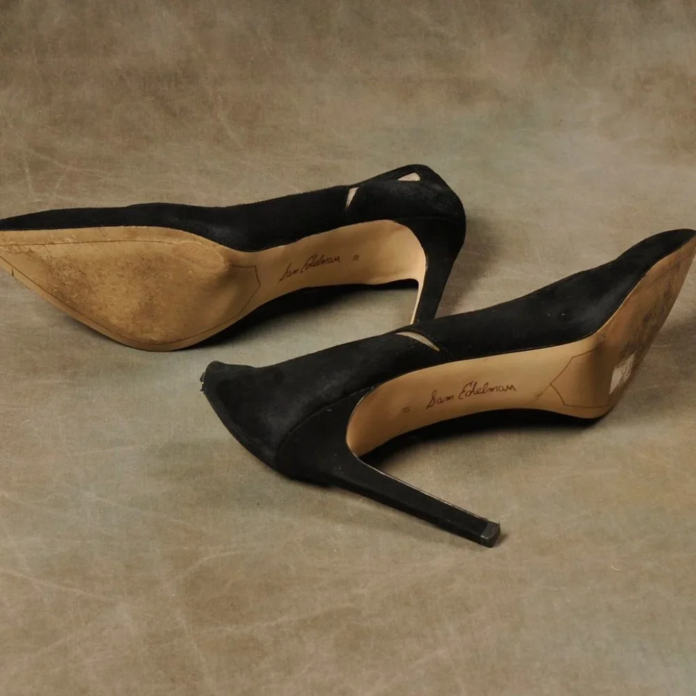 Sam Edelman, Black Suede, Mesh Cutout Heel, Size. 10 - Picture 8 of 9